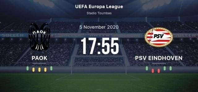 Soi kèo PAOK vs PSV, 06/11/2020 – Cúp C2 Châu  Âu